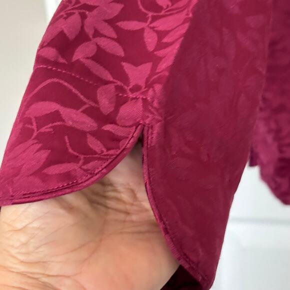 Miss Elaine Wms L Burgundy Jacquard 2 Pc Pajama Set Button Up Top Elegant - Picture 8 of 14